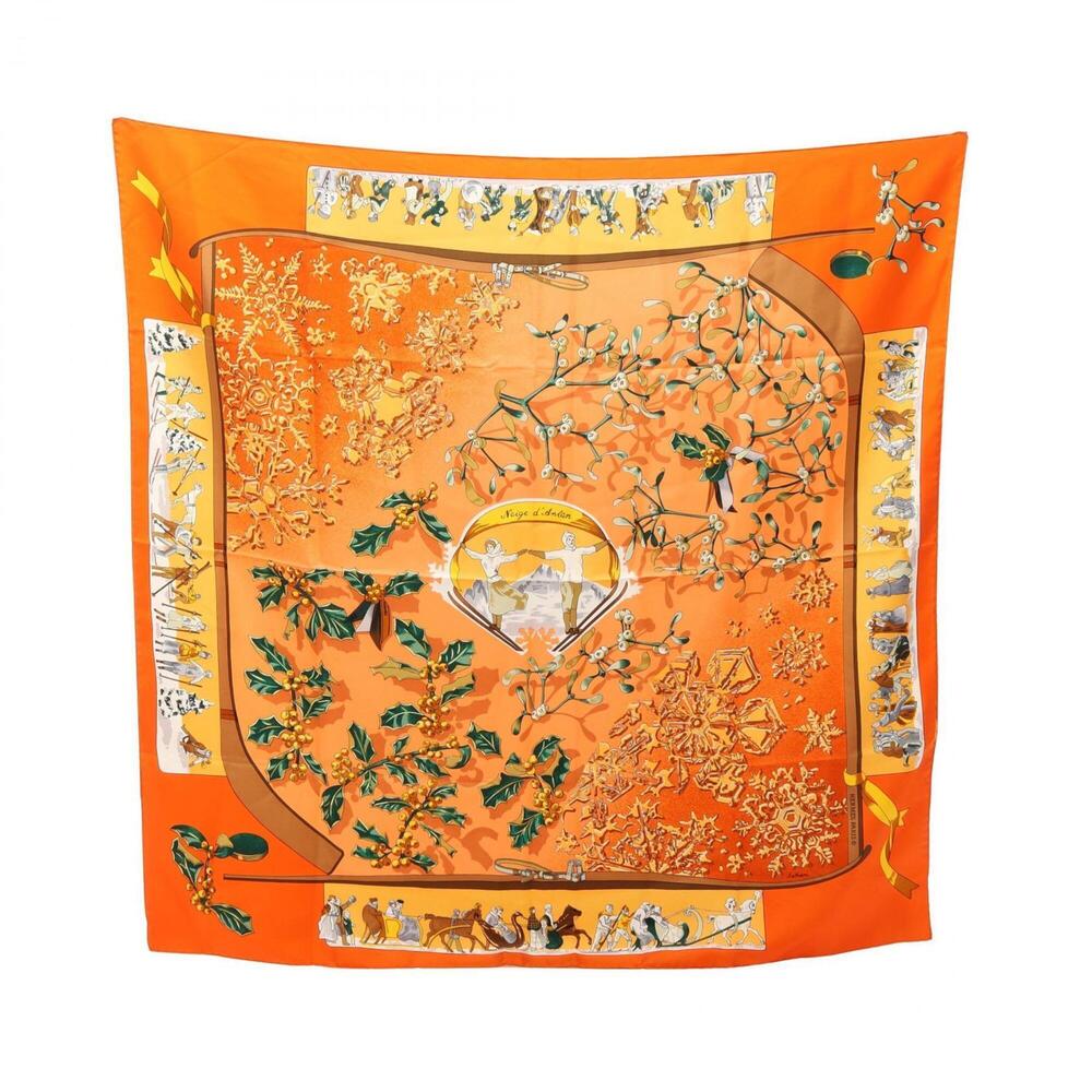 HERMES Authentic Orange Silk Scarf